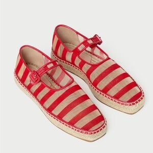 Loeffler Randall Red and Beige Striped Mary Jane Espadrilles